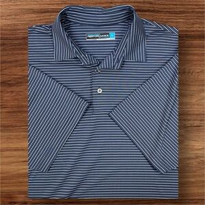Roundtree & Yorke Performance Men’s Blue and White Striped Polo. Large